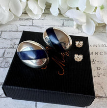 Load image into Gallery viewer, Vintage 1980s Sterling Silver &amp; Lapis Lazuli Oversized Stud Earrings. Chunky Oval Solid Silver Earrings For Pierced Ears, Taxco Mexico
