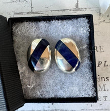 Load image into Gallery viewer, Vintage 1980s Sterling Silver &amp; Lapis Lazuli Oversized Stud Earrings. Chunky Oval Solid Silver Earrings For Pierced Ears, Taxco Mexico
