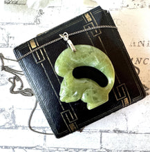 Cargar imagen en el visor de la galería, Antique Chinese Carved Jade Squirrel Silver Pendant Necklace. Art Deco Green Jade Sterling Silver Pendant &amp; Chain. Good Fortune/Luck Amulet
