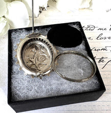 Load image into Gallery viewer, Antique Victorian Sterling Silver Locket Brooch With Photo Compartment. Oval Aesthetic Engraved Flower Bouquet Victorian Brooch/Lapel Pin
