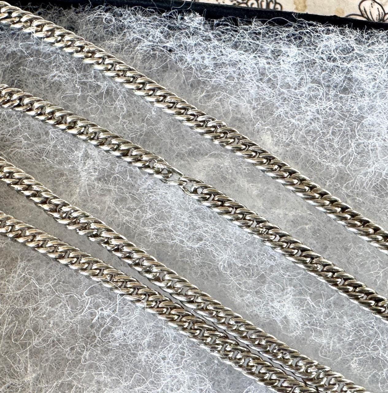 Antique Georgian Sterling Silver Guard Chain Necklace With Threaded Screw Swivel Clip. 52" Long Curb Chain Sautoir Necklace/Muff Chain