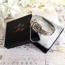 Load image into Gallery viewer, Vintage English Sterling Silver Buckle Bangle Bracelet. Floral Engraved Sterling Silver Victorian Style Belt &amp; Buckle Bangle, 1977 Hallmarks
