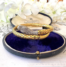 Lade das Bild in den Galerie-Viewer, Antique Art Deco 14ct Rolled Gold Snake Bracelet, Kollmar &amp; Jourdan, Germany. Yellow, White Gold Mesh Serpent Bangle. Love Token Jewellery
