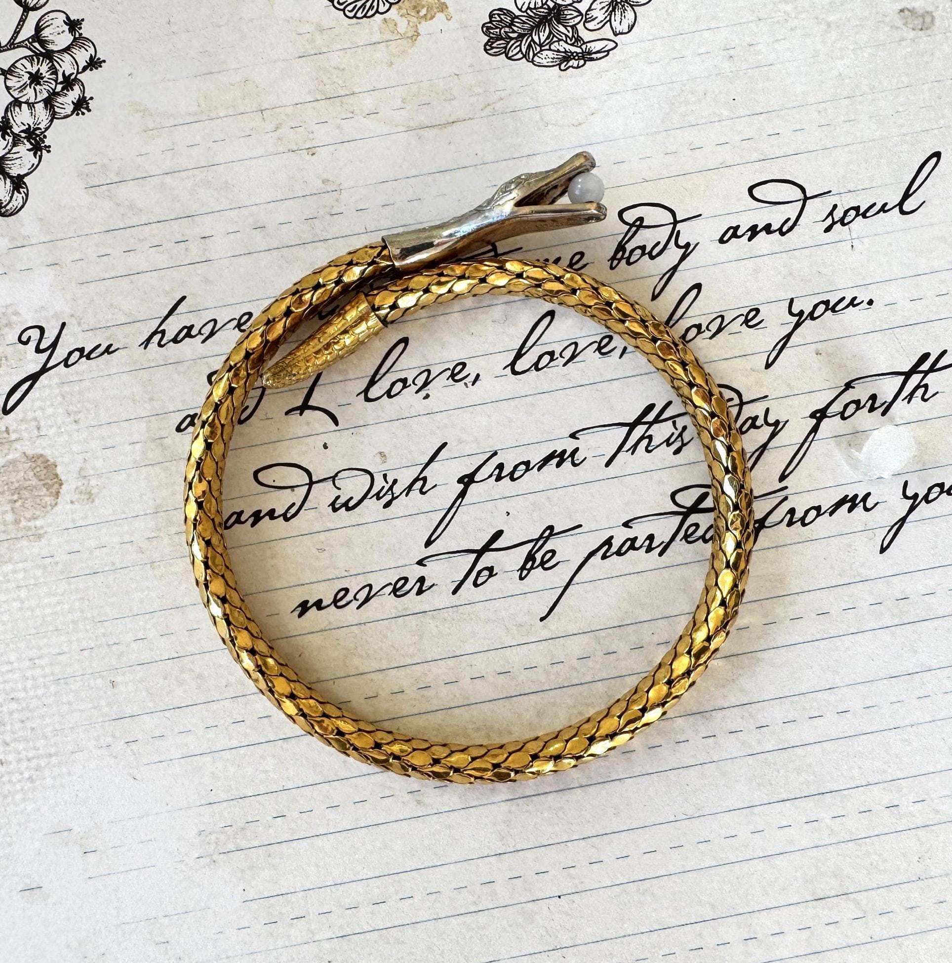 Antique Art Deco 14ct Rolled Gold Snake Bracelet, Kollmar & Jourdan, Germany. Yellow, White Gold Mesh Serpent Bangle. Love Token Jewellery