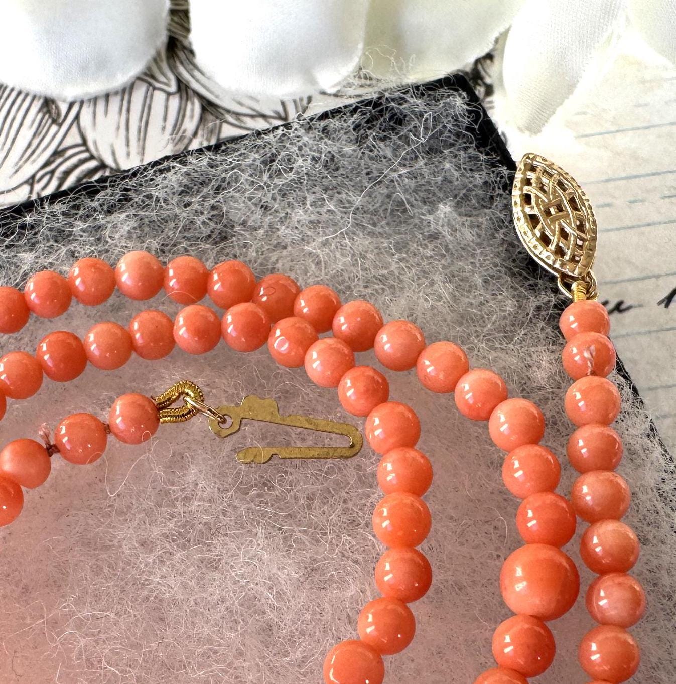 Vintage Natural Salmon Pink Coral Necklace, 14ct Gold Filled