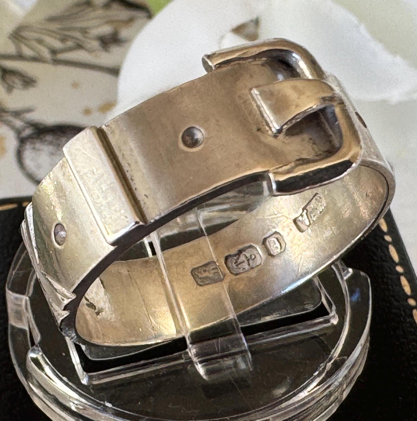Antique Victorian Sterling Silver Buckle Ring In Original Box