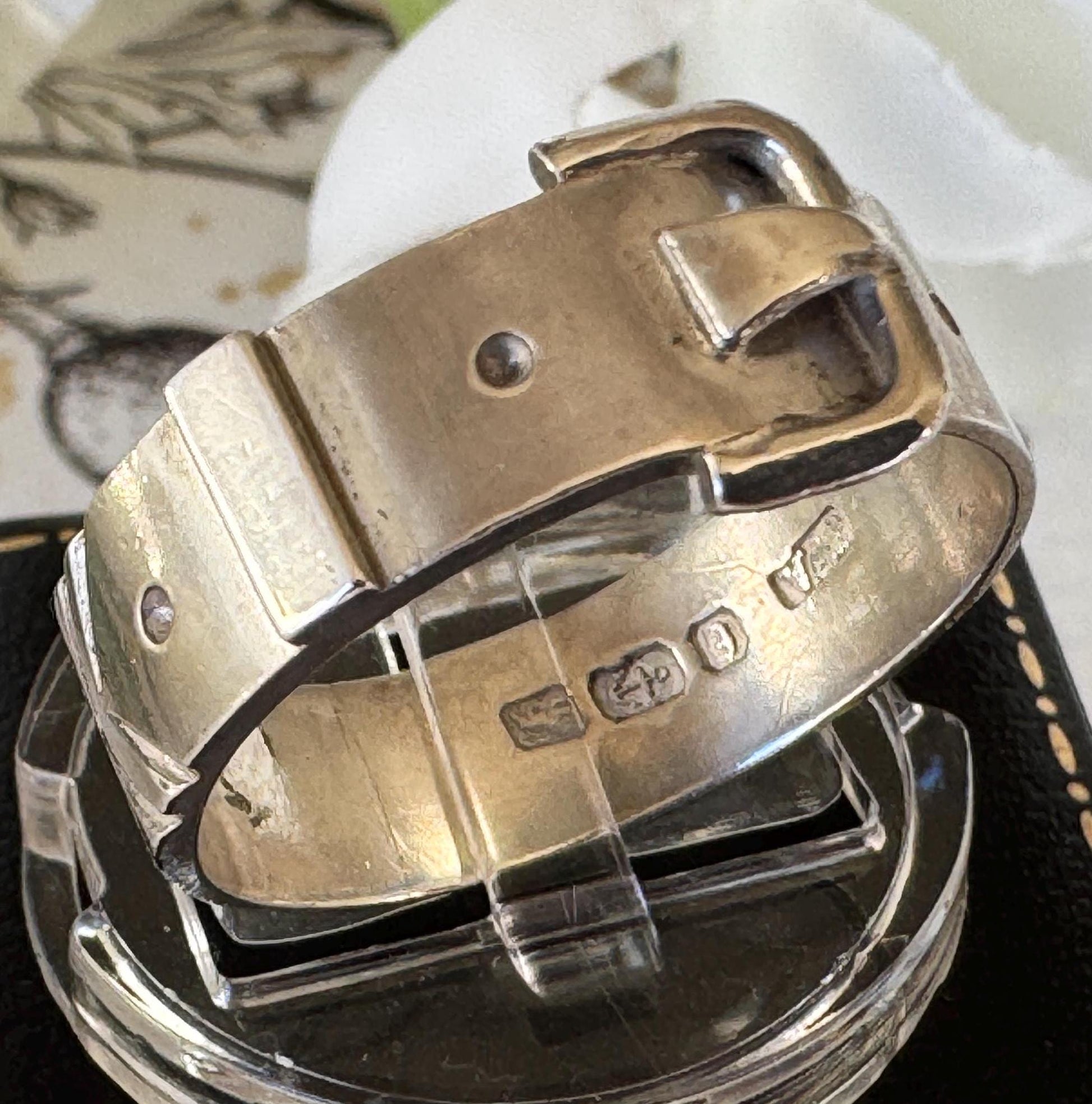 Antique Victorian Sterling Silver Buckle Ring In Original Box