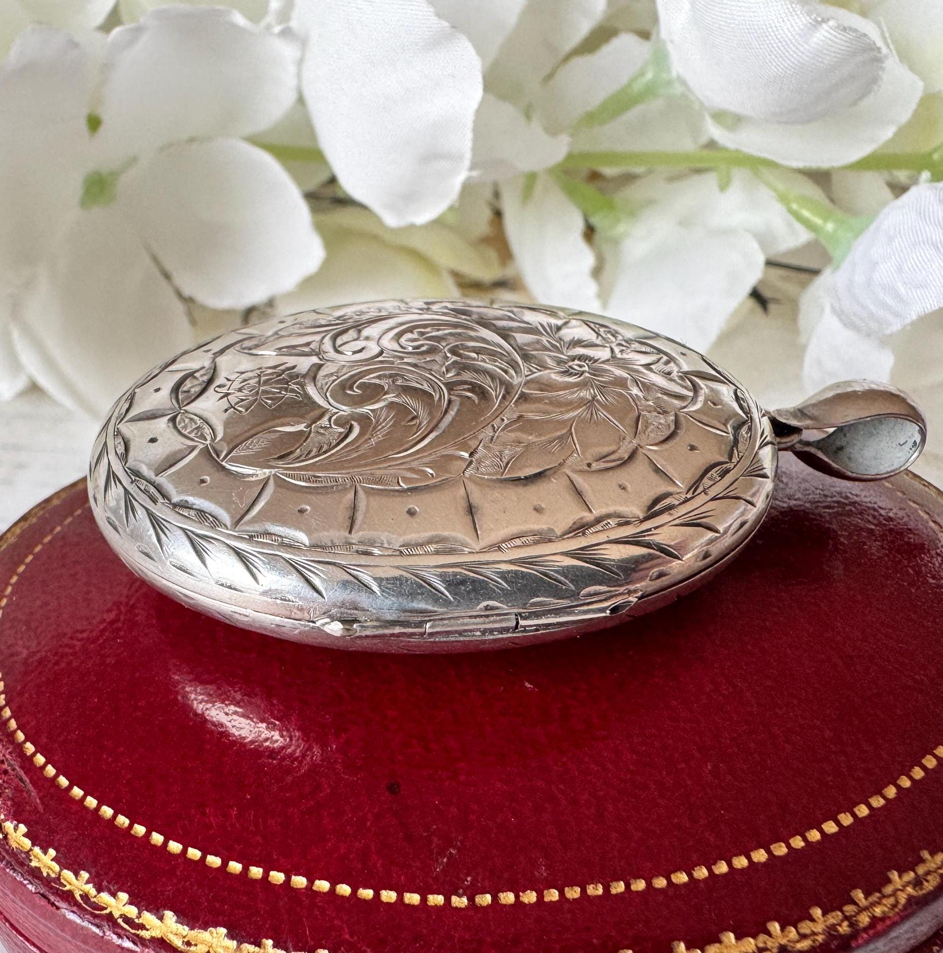 Antique Victorian Large Sterling Silver Photo Locket Pendant