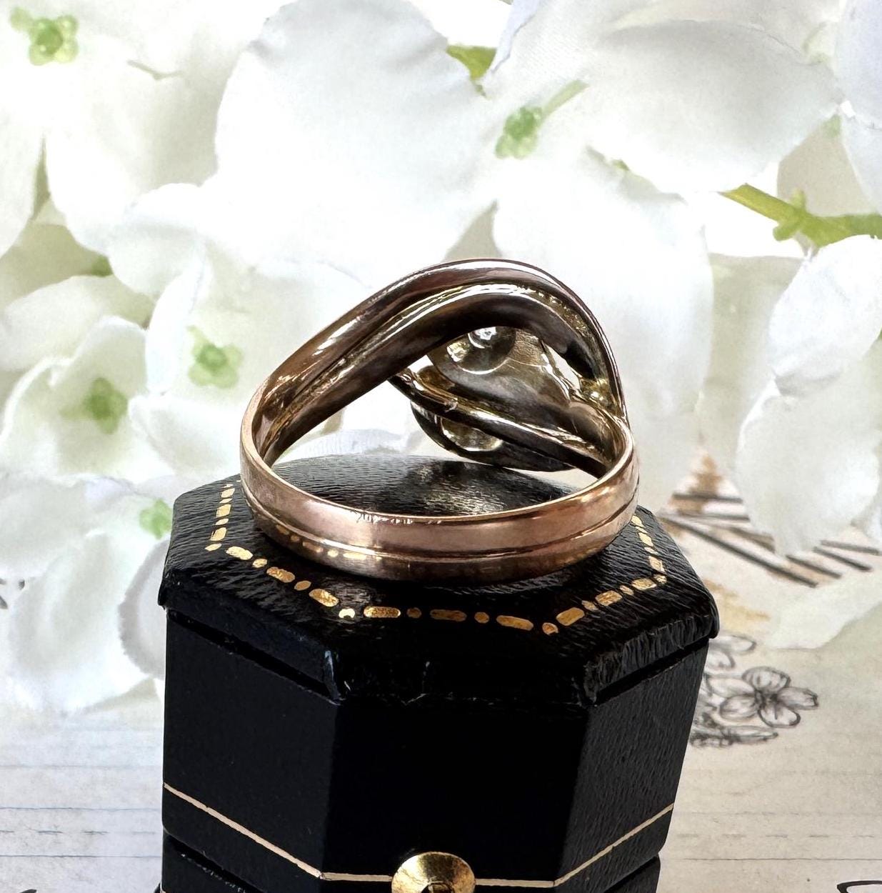 Antique Victorian 15ct Gold Diamond Snake Ring. Double Snake Wrap Yellow Gold & Old Cut Diamond Ring. Romantic Love Token Eternity Ring