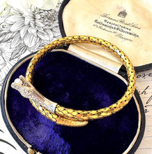 Lade das Bild in den Galerie-Viewer, Antique Art Deco 14ct Rolled Gold Snake Bracelet, Kollmar &amp; Jourdan, Germany. Yellow, White Gold Mesh Serpent Bangle. Love Token Jewellery
