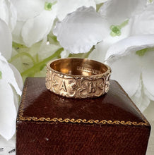 Load image into Gallery viewer, Antique Victorian 9ct Gold Cased Mizpah Band Ring. Love Token, Sweetheart, Betrothal, Alternative Wedding Wide Unisex Band, Size R, US 8-3/4
