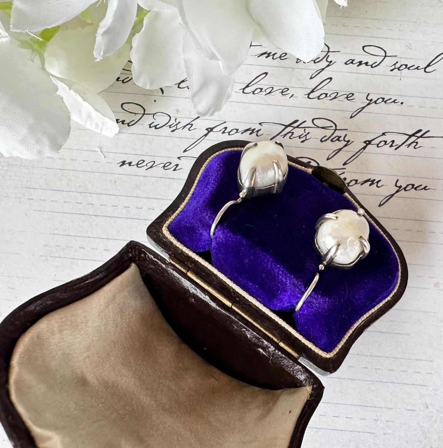 Victorian Silver Wild Baroque Pearl Drop Earrings - Original Antique Fitted Box