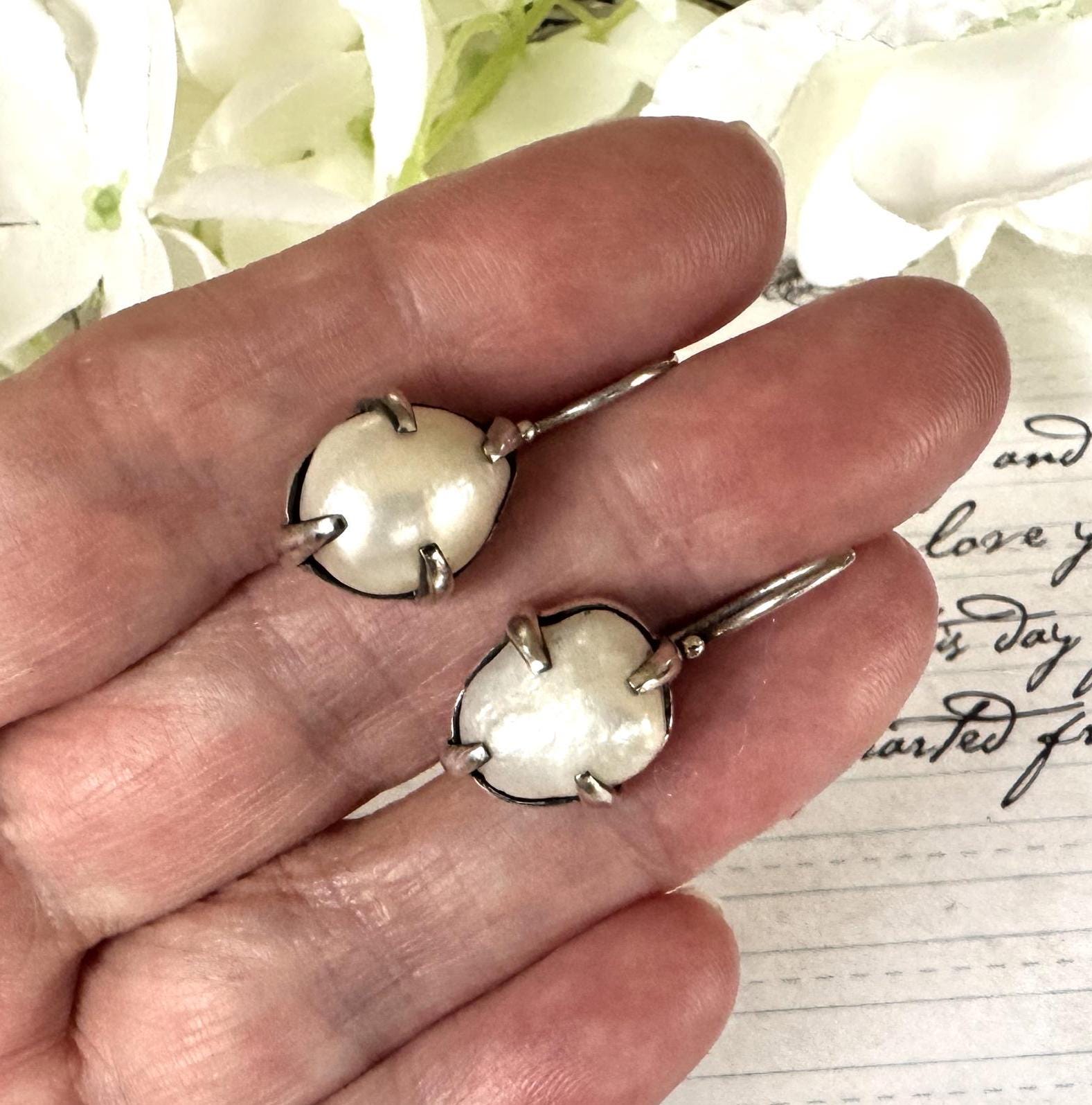 Victorian Silver Wild Baroque Pearl Drop Earrings - Original Antique Fitted Box