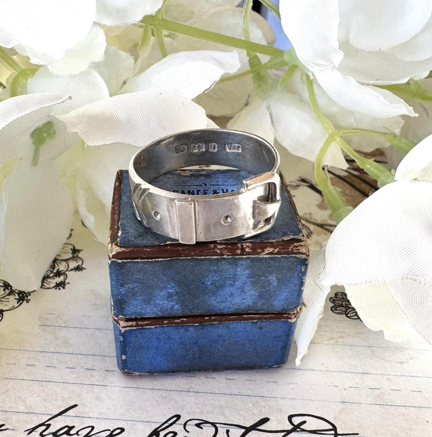 Antique Victorian Sterling Silver Buckle Ring In Original Box