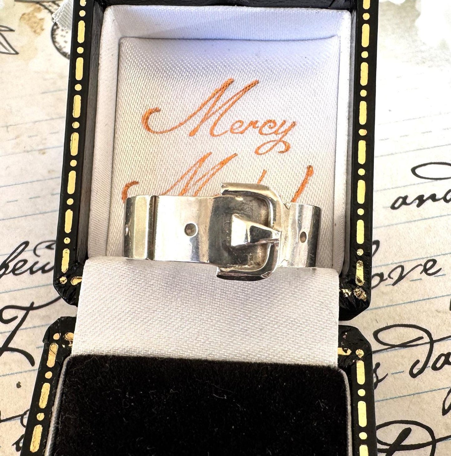 Antique Victorian Sterling Silver Buckle Ring In Original Box