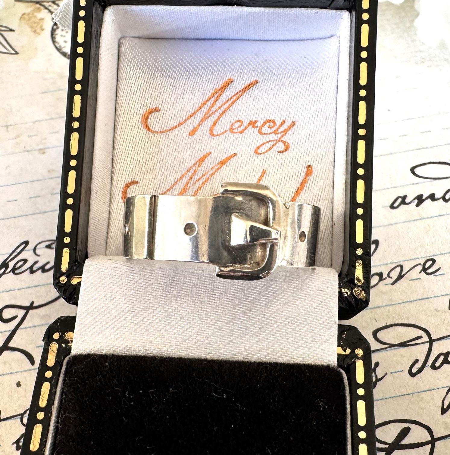 Antique Victorian Sterling Silver Buckle Ring In Original Box