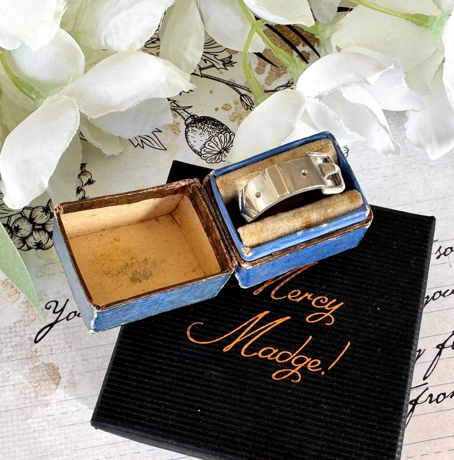 Antique Victorian Sterling Silver Buckle Ring In Original Box