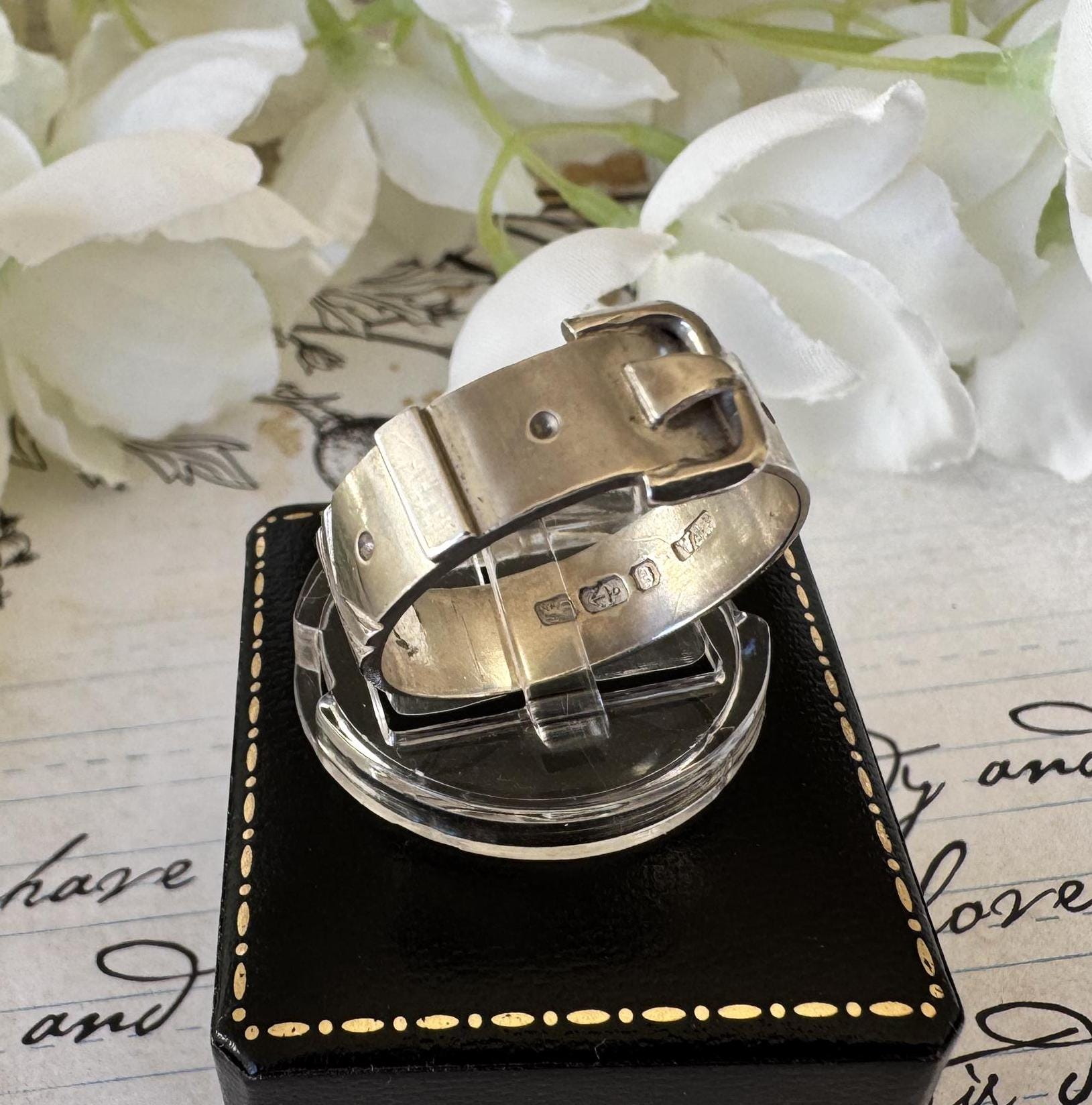 Antique Victorian Sterling Silver Buckle Ring In Original Box
