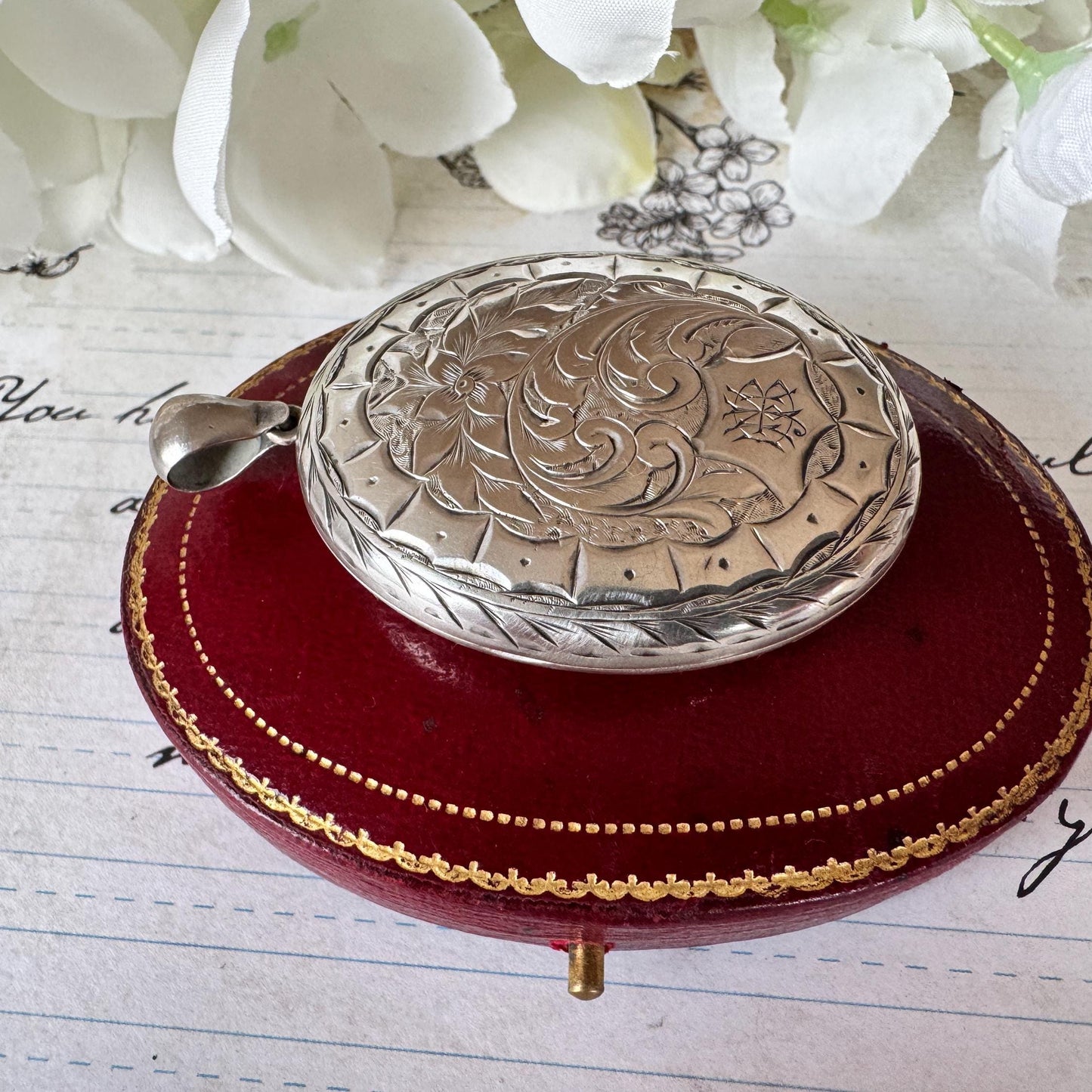 Antique Victorian Large Sterling Silver Photo Locket Pendant