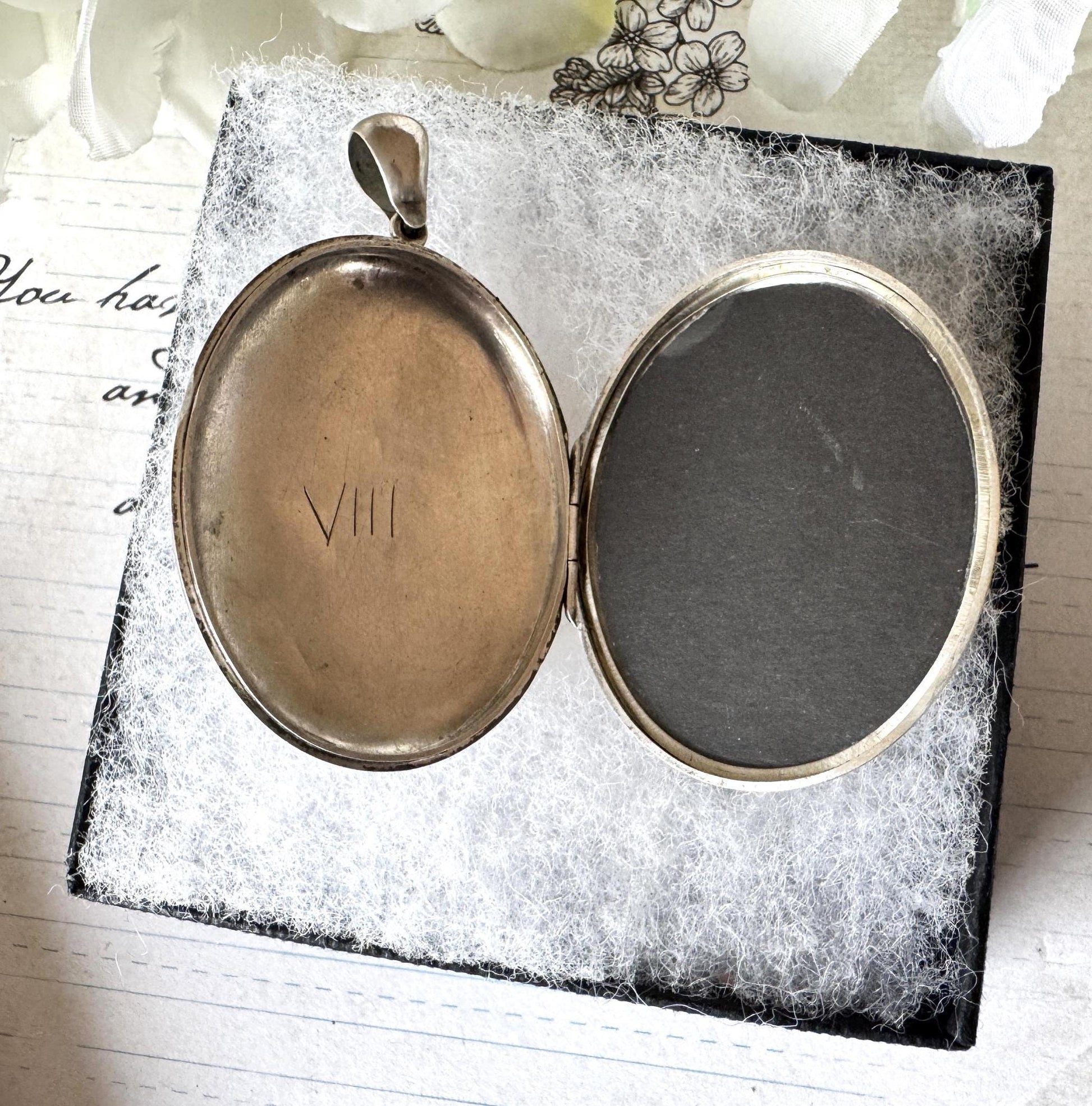 Antique Victorian Large Sterling Silver Photo Locket Pendant