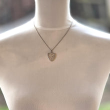 Load image into Gallery viewer, Antique Heart Shaped Shield Sterling Silver Locket &amp; Chain. Victorian/Edwardian 2-Photo Silver Locket Necklace, Hallmarked Birmingham 1905
