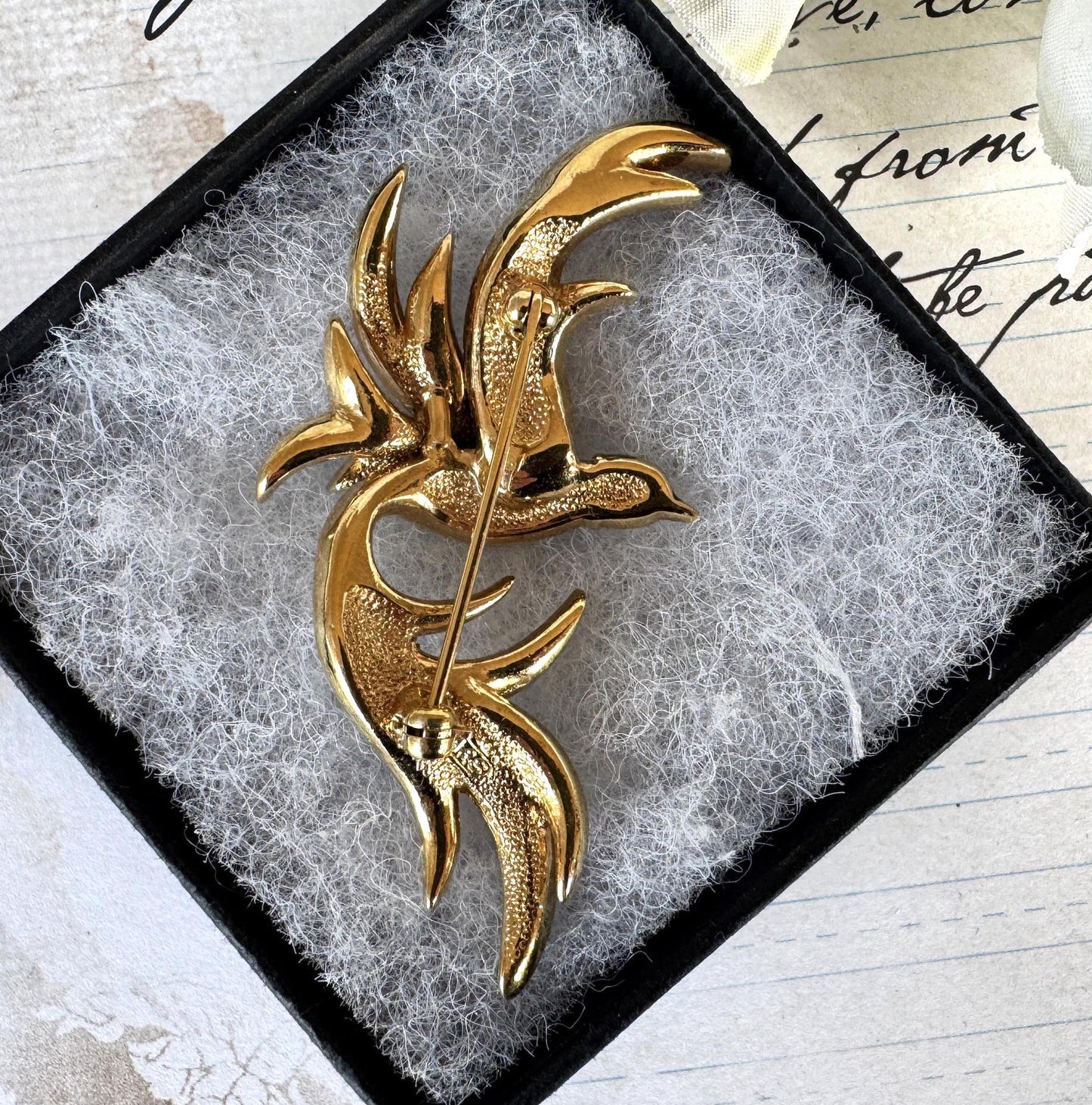 Vintage 1980's Attwood & Sawyer Crystal and Enamel 22ct Gold Plated Bird of Paradise Brooch