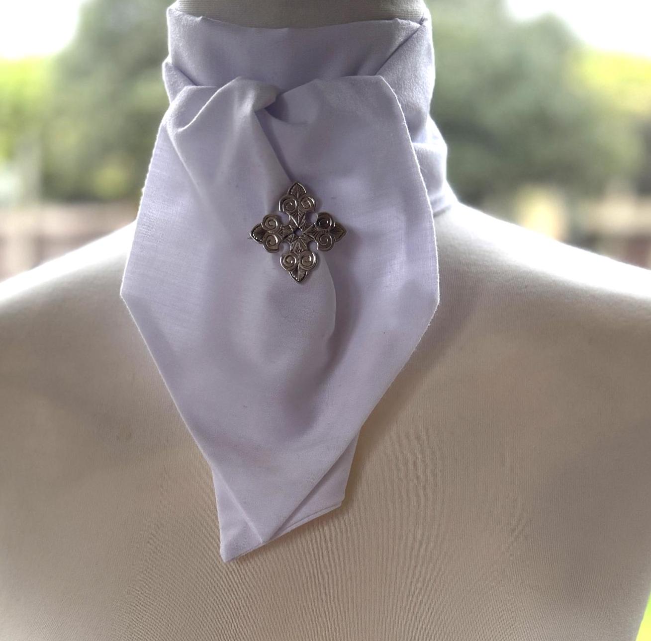 Victorian Sterling Silver Bottony Cross Brooch. Antique Renaissance Engraved Stock/Lapel/Cravat Pin. Small Medieval Heraldic Cross Brooch