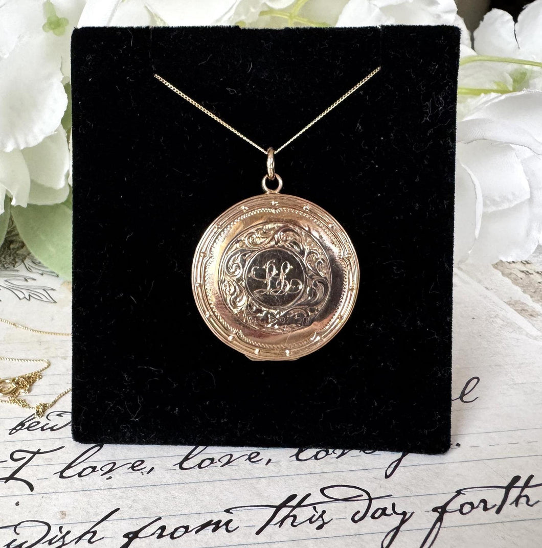 Edwardian Engraved Acanthus Round Locket With Optional Gold Chain, Chester 1913