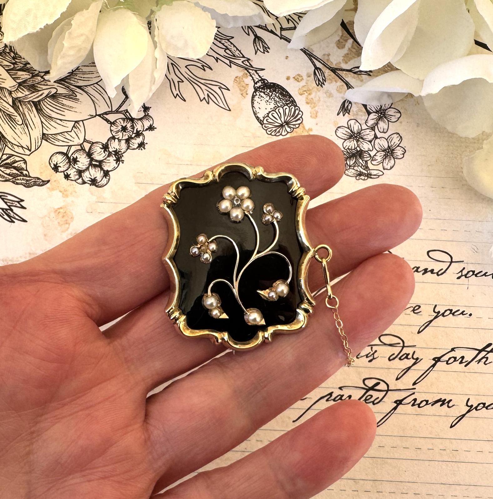 Antique Georgian 9ct Gold Diamond, Pearl "Forget-Me-Not" Locket Brooch/Pendant. Sentimental Georgian/Victorian Mourning/Love Token Jewellery