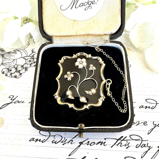 Antique Georgian 9ct Gold Diamond, Pearl "Forget-Me-Not" Locket Brooch/Pendant. Sentimental Georgian/Victorian Mourning/Love Token Jewellery