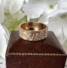 Load image into Gallery viewer, Antique Victorian 9ct Gold Cased Mizpah Band Ring. Love Token, Sweetheart, Betrothal, Alternative Wedding Wide Unisex Band, Size R, US 8-3/4
