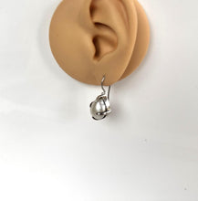 画像をギャラリービューアに読み込む, Rare Antique Victorian Natural Freshwater Baroque Pearl Silver Earrings in Original Antique Shield Shaped Maroon Leather Fitted Box.
