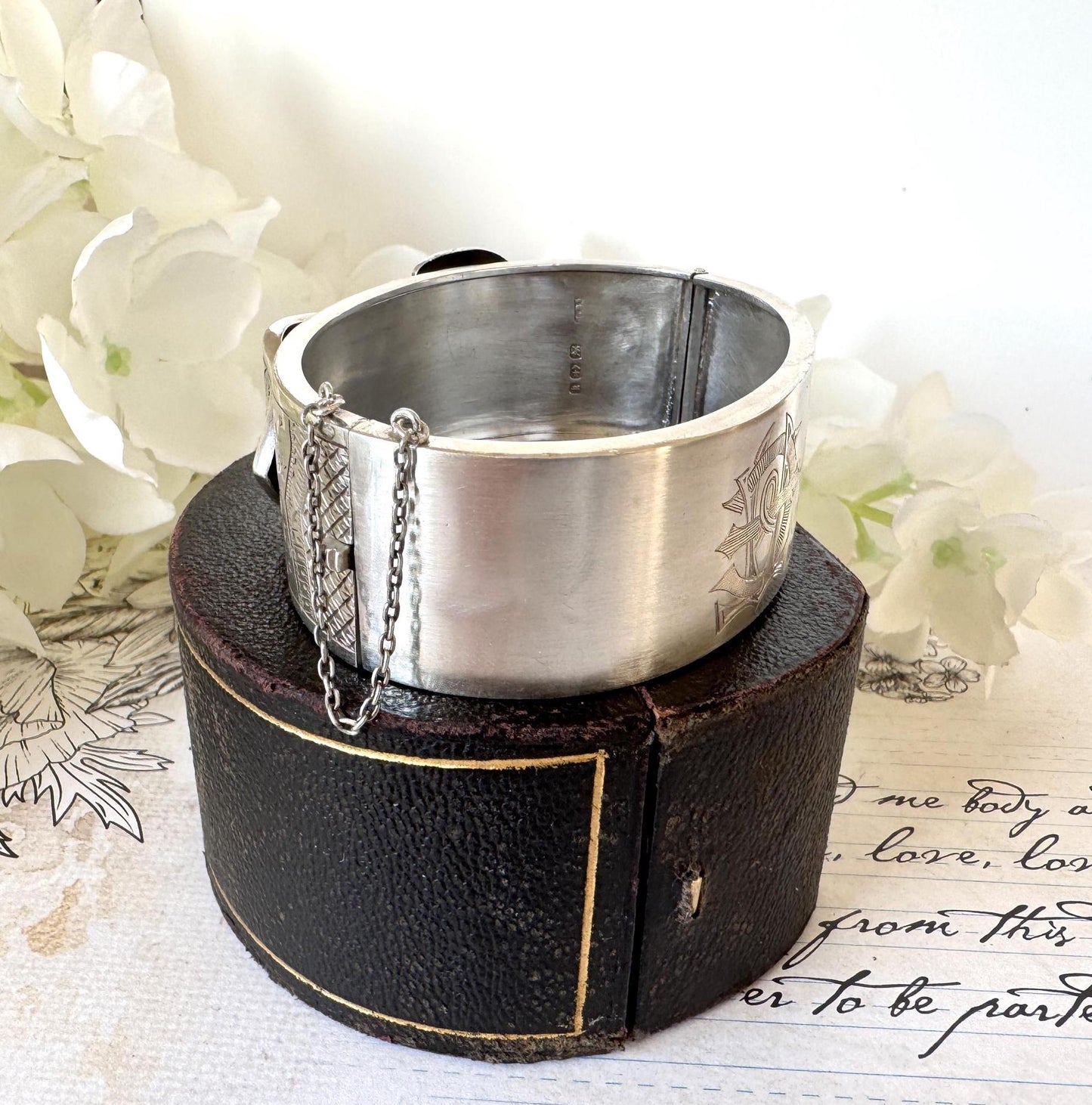 Antique Victorian Sterling Silver Buckle Bangle Dated 1884 in Original Wales & McCulloch, Cheapside London Antique Bracelet Case/Box