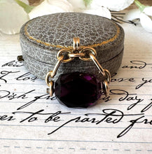 Cargar imagen en el visor de la galería, Antique Victorian Rolled Gold Faceted Amethyst Glass Spinner Fob Pendant
