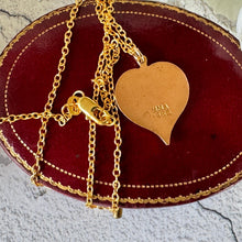 Lade das Bild in den Galerie-Viewer, Vintage Gold Red Enamel Love Heart Pendant Necklace. Old Islamic World Niello Pendant &amp; 18ct GF Chain. Metropolitan Museum Of Art Jewellery
