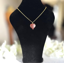 Lade das Bild in den Galerie-Viewer, Vintage Gold Red Enamel Love Heart Pendant Necklace. Old Islamic World Niello Pendant &amp; 18ct GF Chain. Metropolitan Museum Of Art Jewellery
