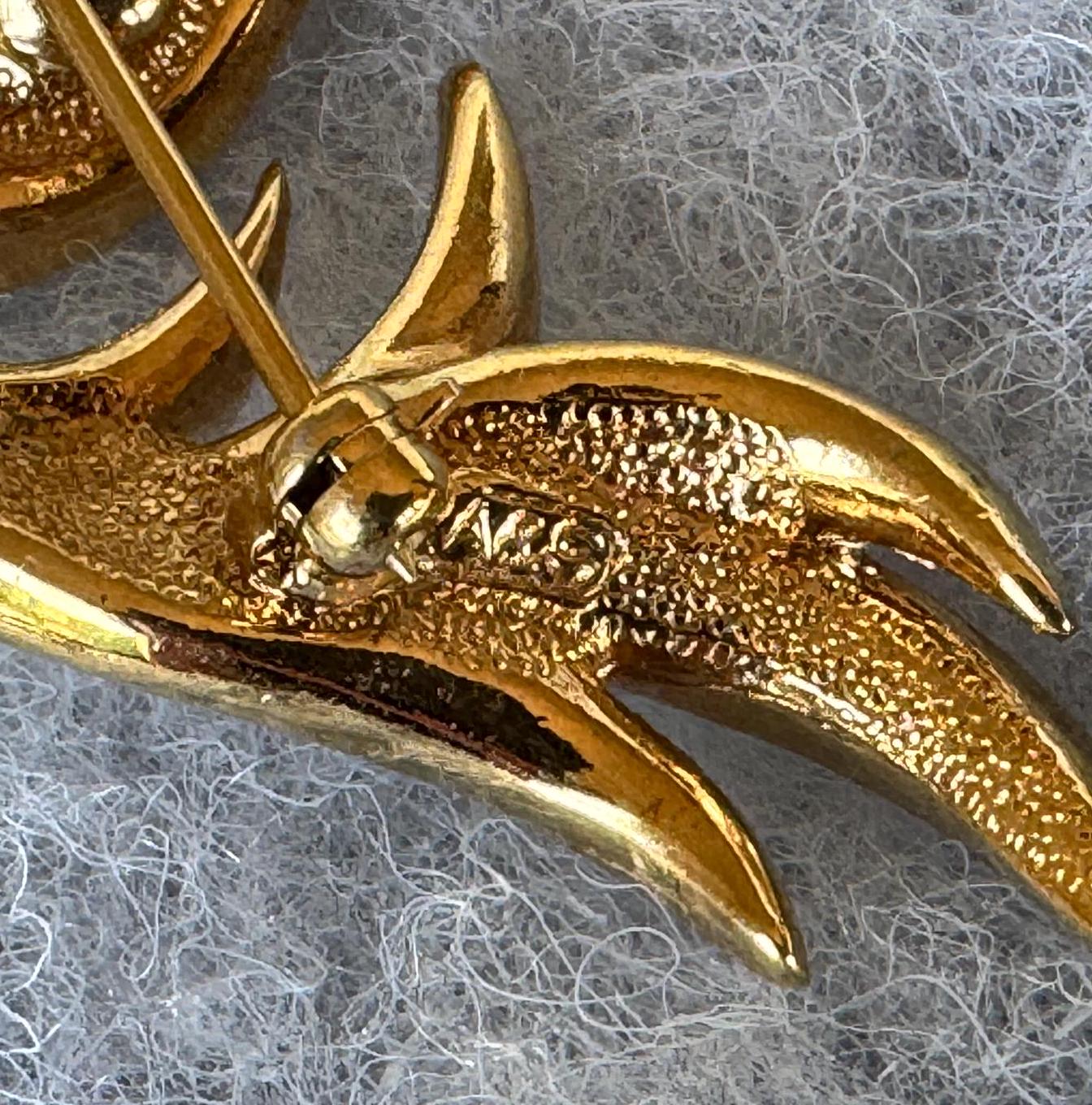 Vintage 1980's Attwood & Sawyer Crystal and Enamel 22ct Gold Plated Bird of Paradise Brooch