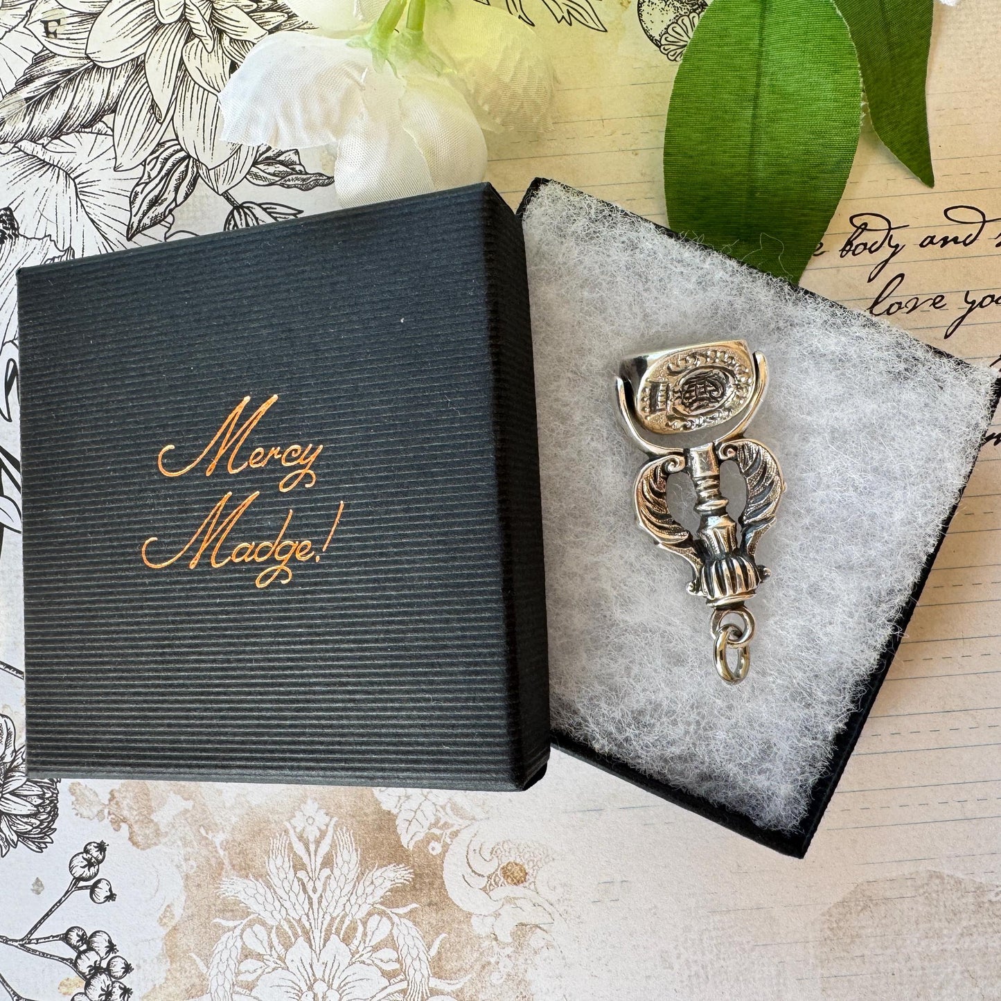 Rare Georgian Silver Triple Seal Swivel Fob Pendant with Family Crests. Large Antique Sterling Silver Engraved Intaglio Wax Seal Spinner Fob