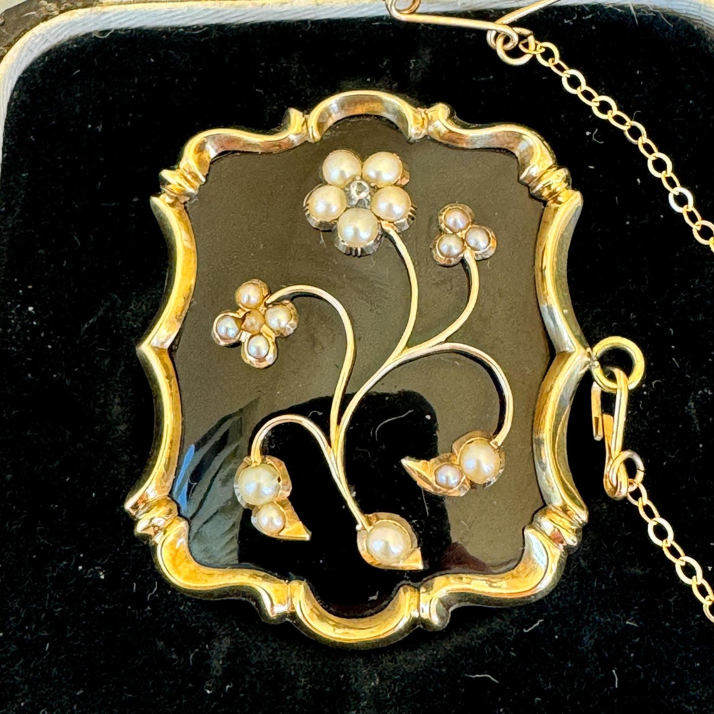 Antique Georgian 9ct Gold Diamond, Pearl "Forget-Me-Not" Locket Brooch/Pendant. Sentimental Georgian/Victorian Mourning/Love Token Jewellery