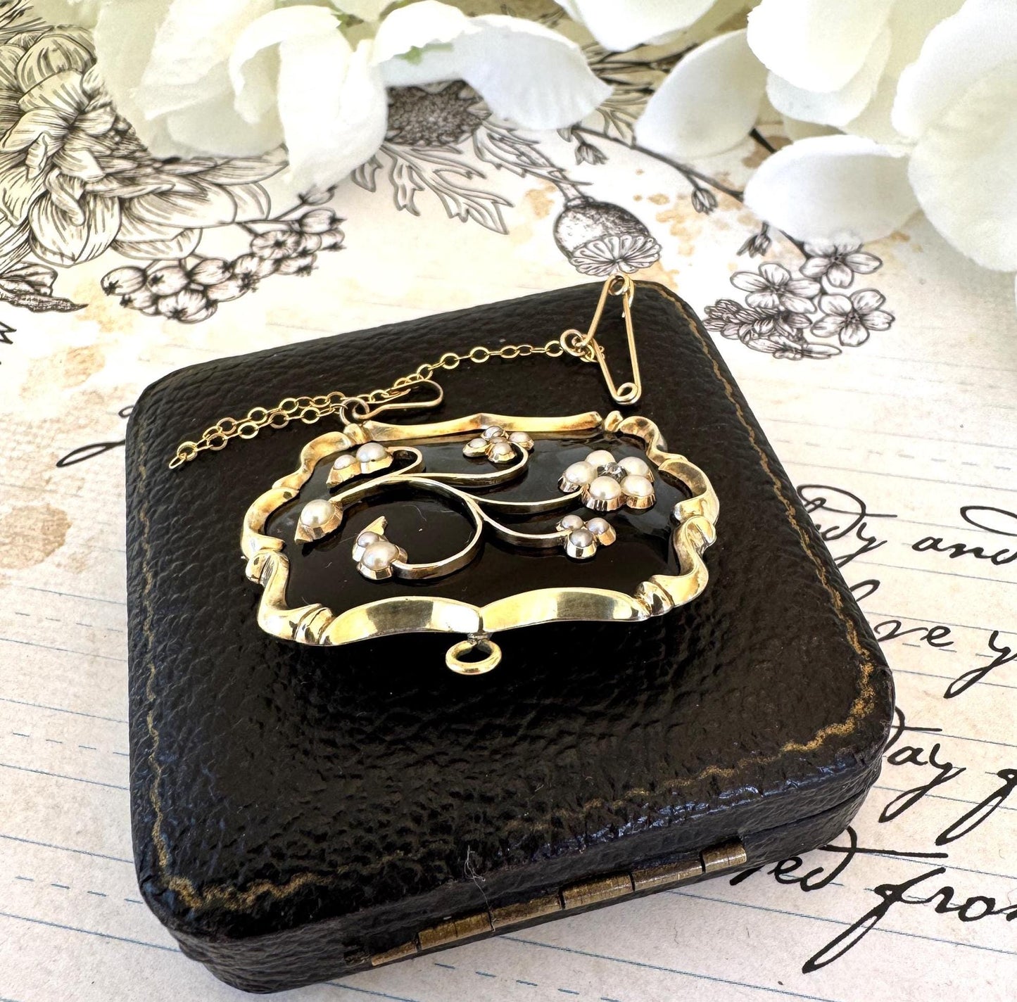 Antique Georgian 9ct Gold Diamond, Pearl "Forget-Me-Not" Locket Brooch/Pendant. Sentimental Georgian/Victorian Mourning/Love Token Jewellery