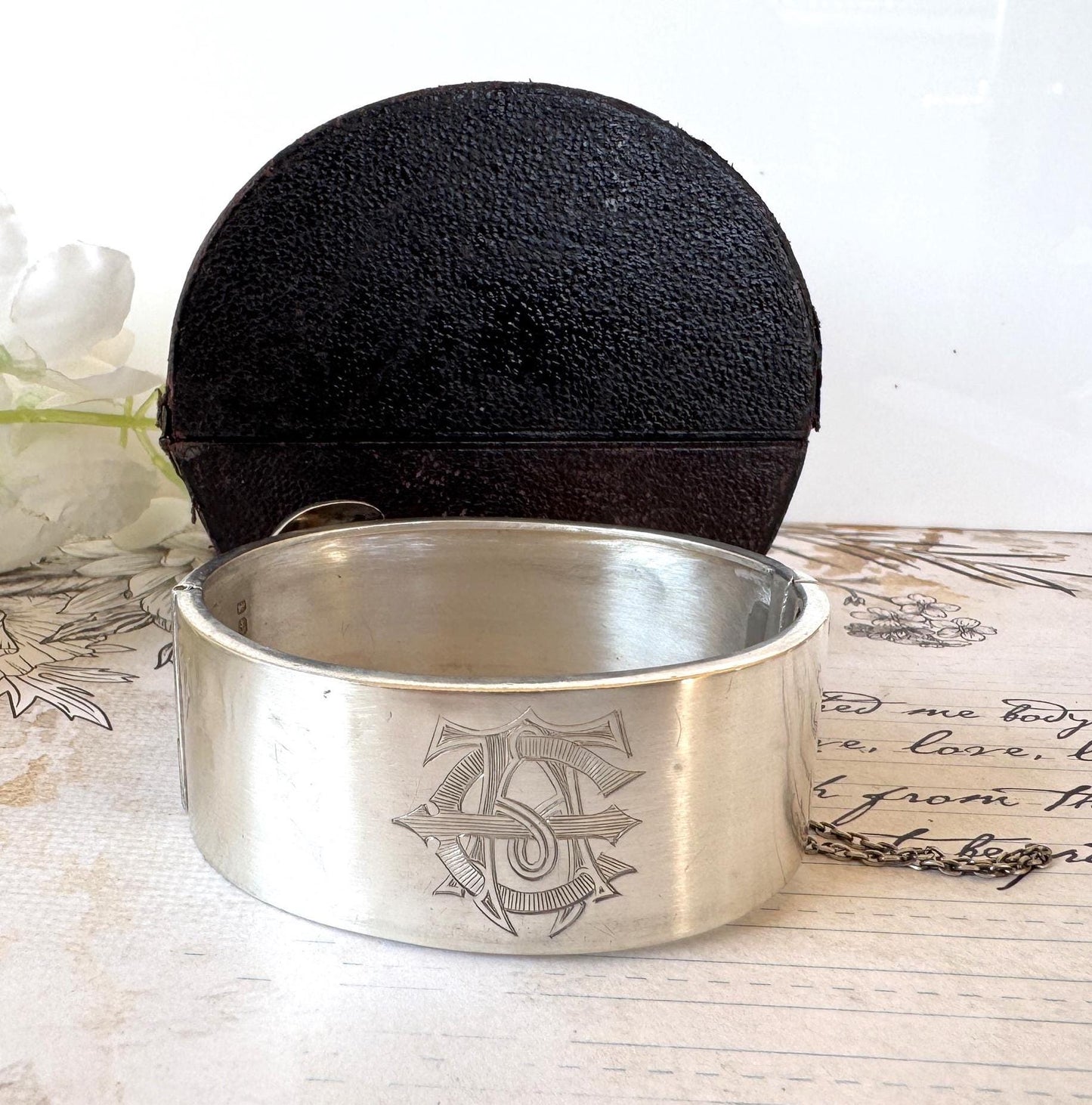 Antique Victorian Sterling Silver Buckle Bangle Dated 1884 in Original Wales & McCulloch, Cheapside London Antique Bracelet Case/Box
