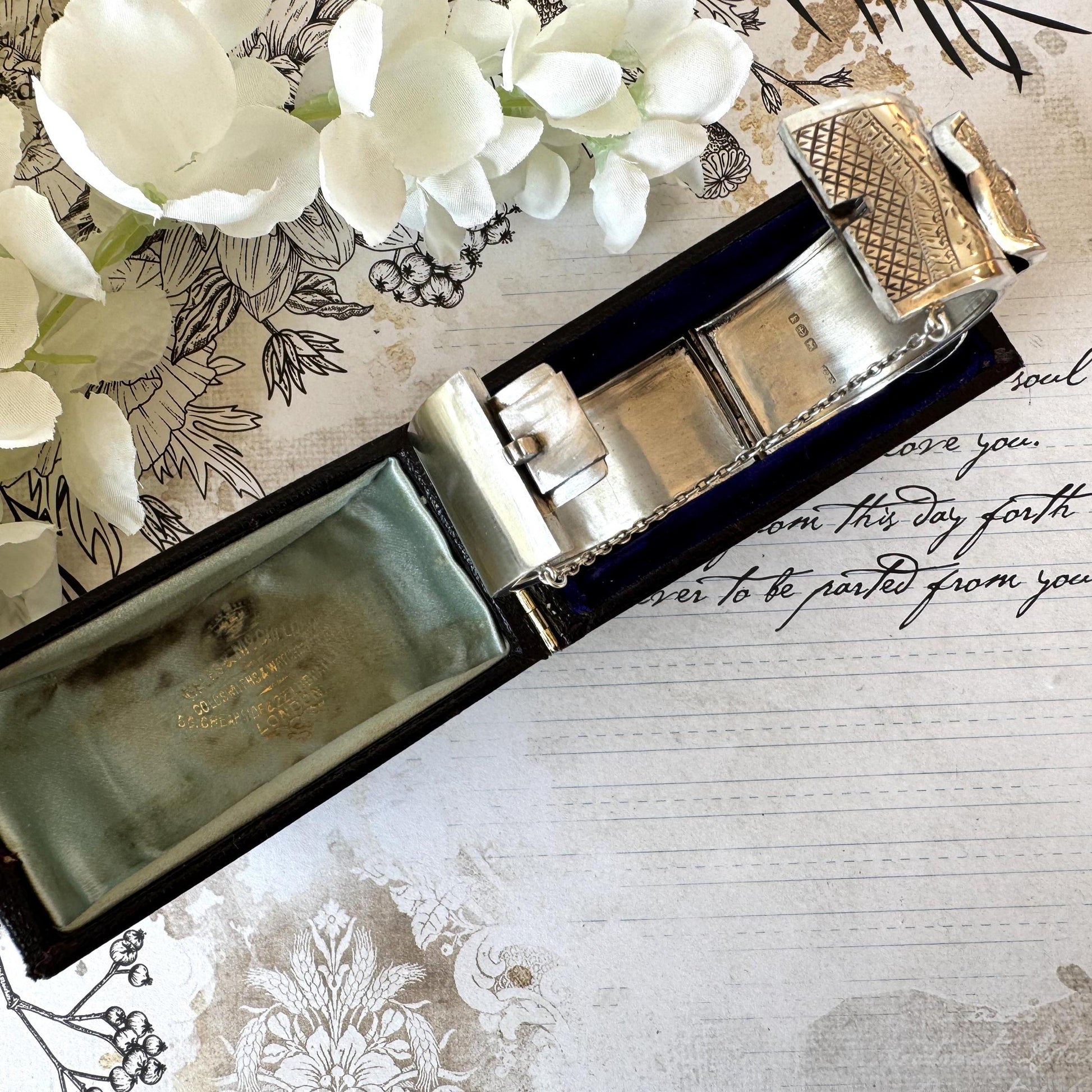 Antique Victorian Sterling Silver Buckle Bangle Dated 1884 in Original Wales & McCulloch, Cheapside London Antique Bracelet Case/Box