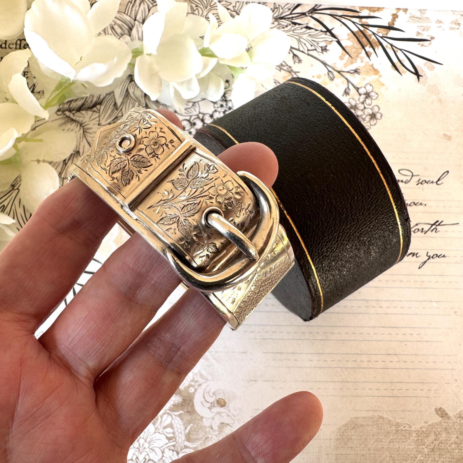 Antique Victorian Sterling Silver Buckle Bangle Dated 1884 in Original Wales & McCulloch, Cheapside London Antique Bracelet Case/Box