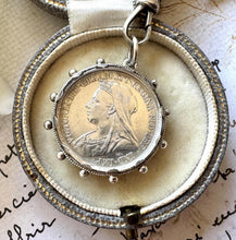 Carica l&#39;immagine nel visualizzatore di Gallery, Antique Victorian Breloque Pendant Fob Dated 1900. Statement Sized Silver Queen Victoria Shilling Pendant. Ship&#39;s Wheel Necklace Pendant
