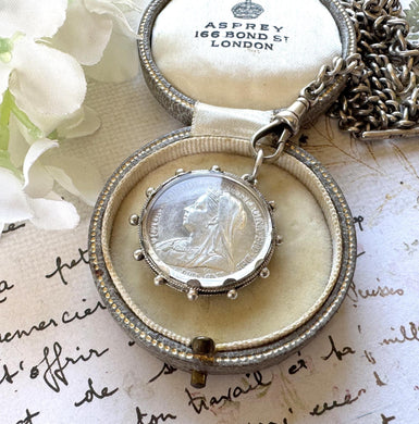Antique Victorian Breloque Pendant Fob Dated 1900. Statement Sized Silver Queen Victoria Shilling Pendant. Ship's Wheel Necklace Pendant