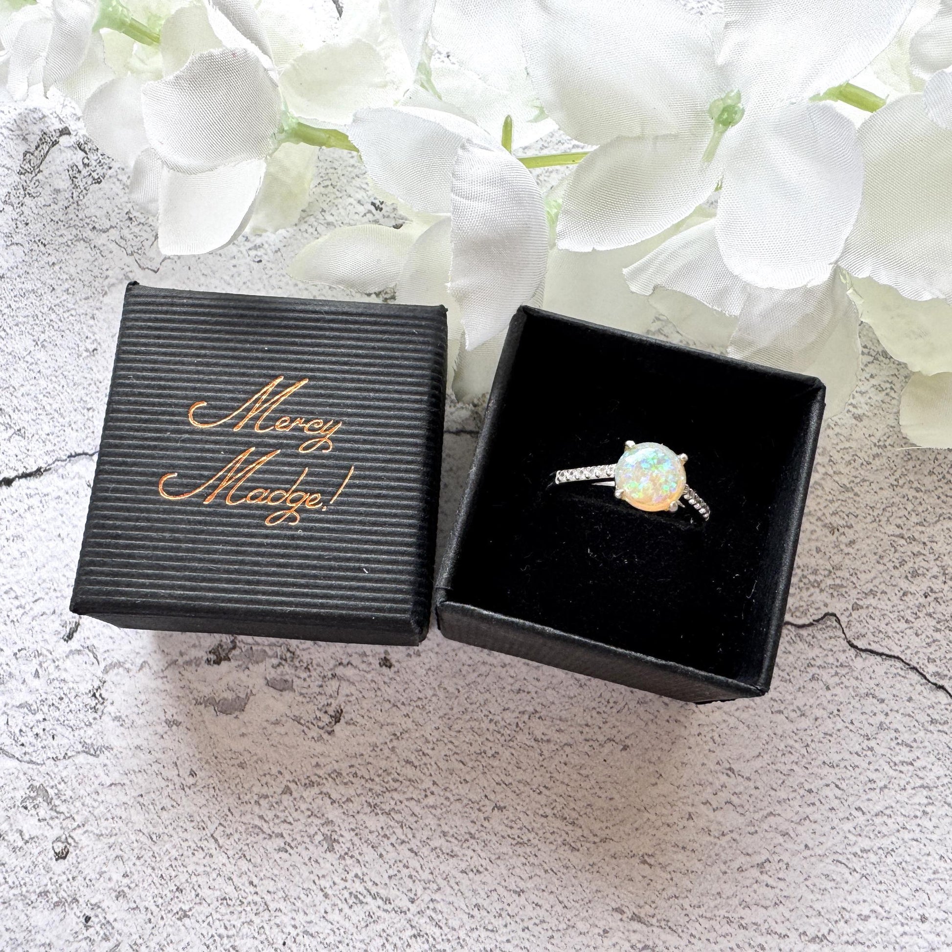 Vintage 2.0ct Rainbow Opal & CZ Crystal Sterling Silver Solitaire Ring, Size N / 6-3/4