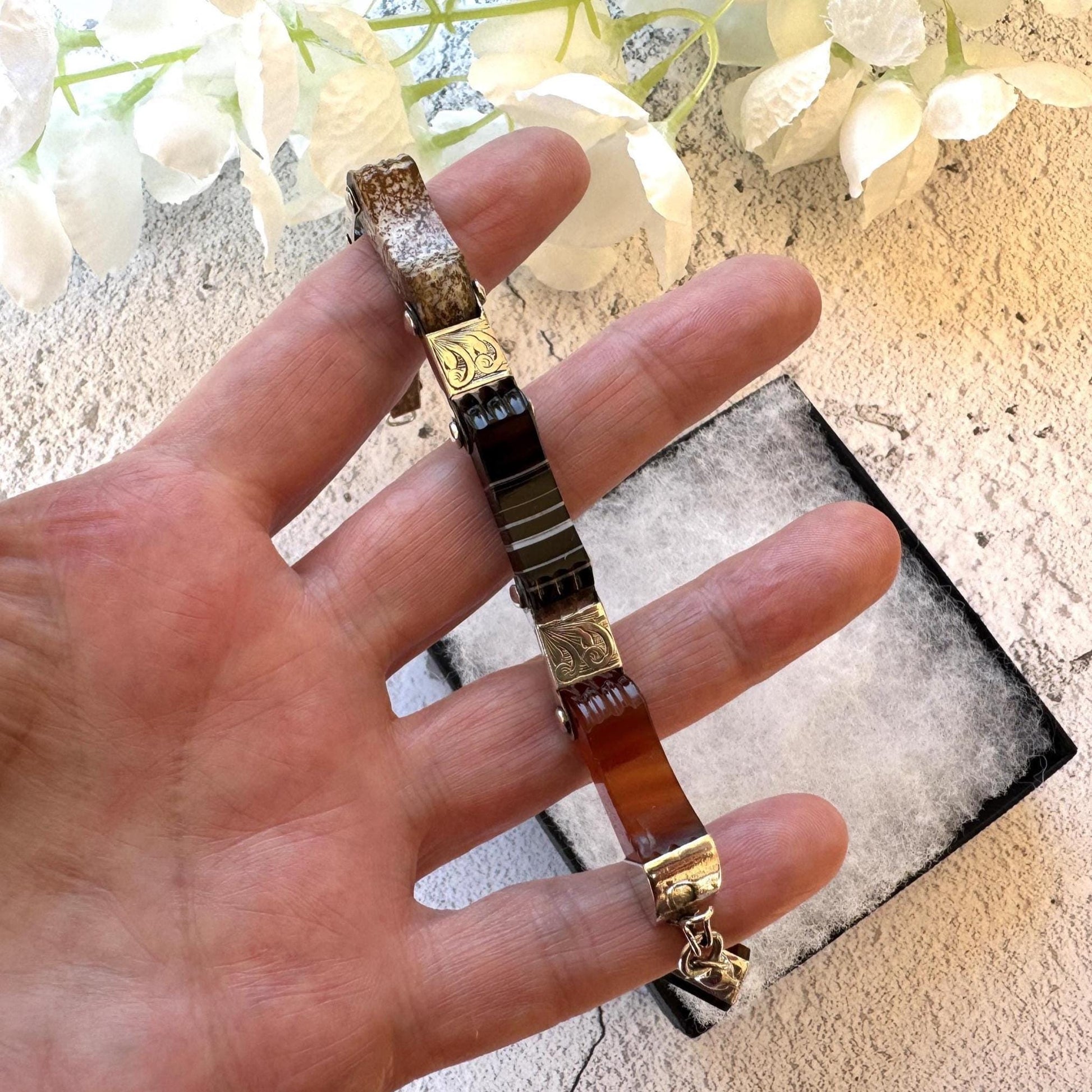 Victorian Scottish Agate Silver Bracelet With Original Bloodstone & Carnelian Lion Fob