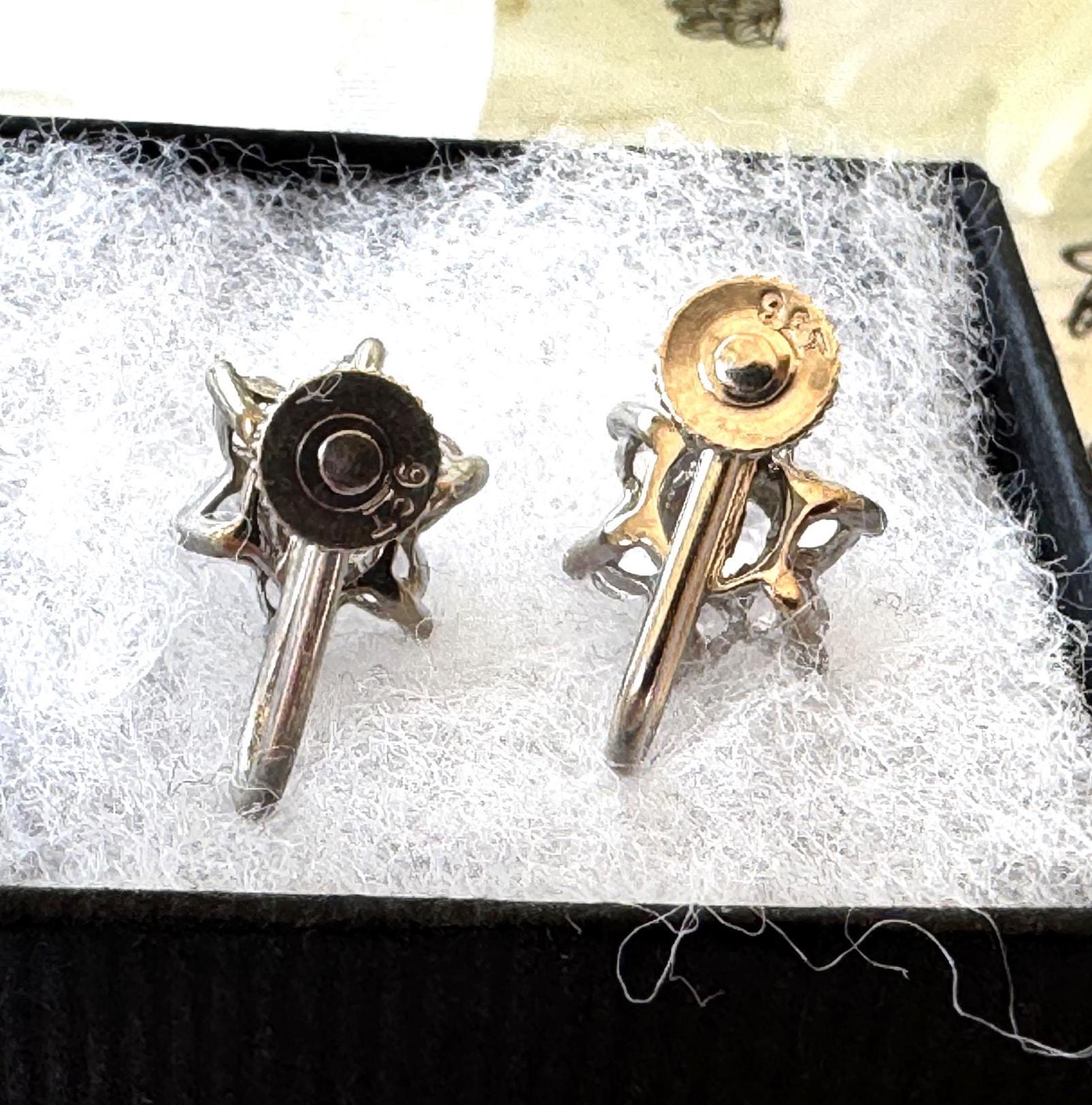 Antique Art Deco 9ct Gold White Zircon Cluster Earrings : Screw Back