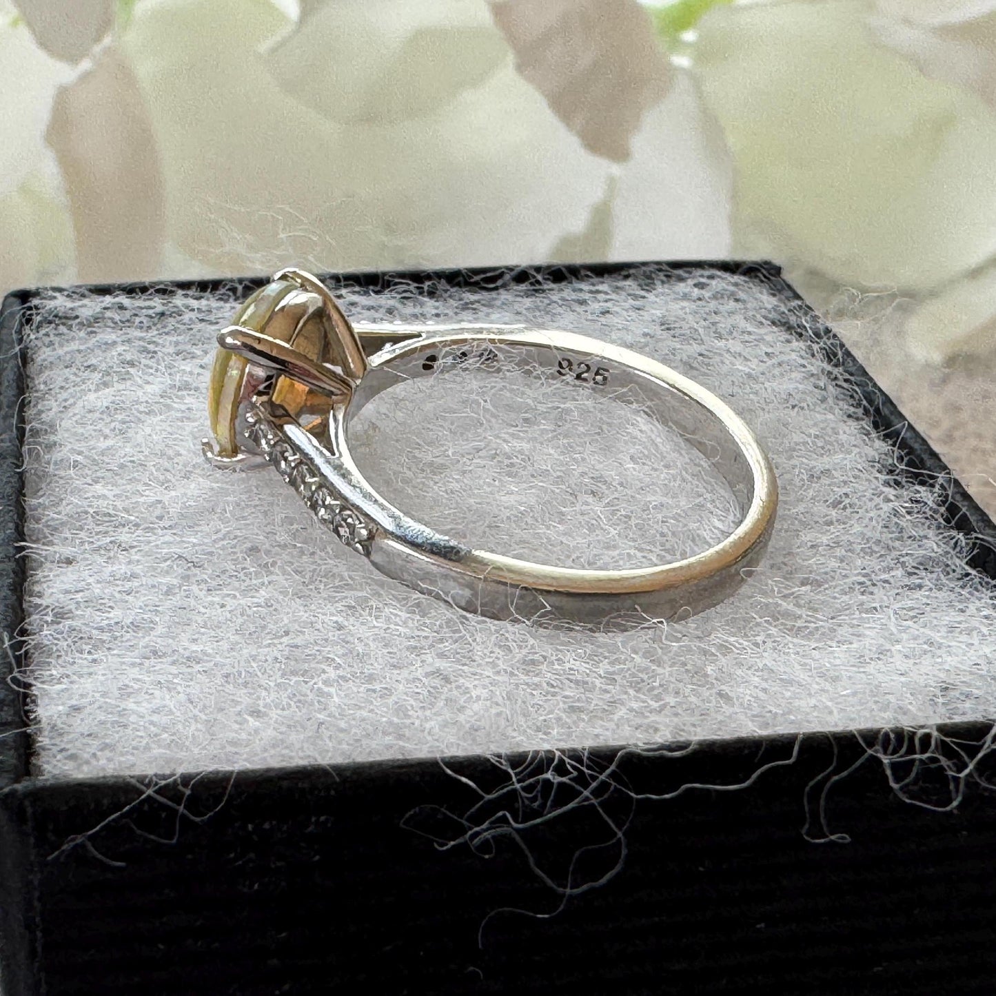 Vintage 2.0ct Rainbow Opal & CZ Crystal Sterling Silver Solitaire Ring, Size N / 6-3/4