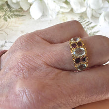 Cargar imagen en el visor de la galería, Georgian 18ct Gold Rare White &amp; Pink Tourmaline Ring. Antique Engraved 18K Yellow Gold Rose-Cut Colour Change Gemstone Ring, Size R/ 8-1/2
